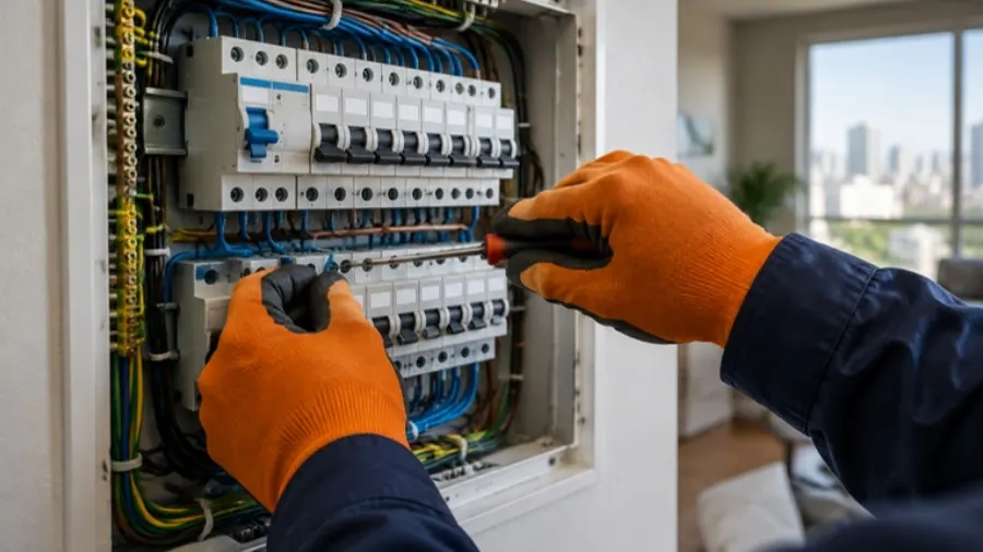 Electricista matriculado armando un tablero eléctrico con térmicas y disyuntor diferencial
